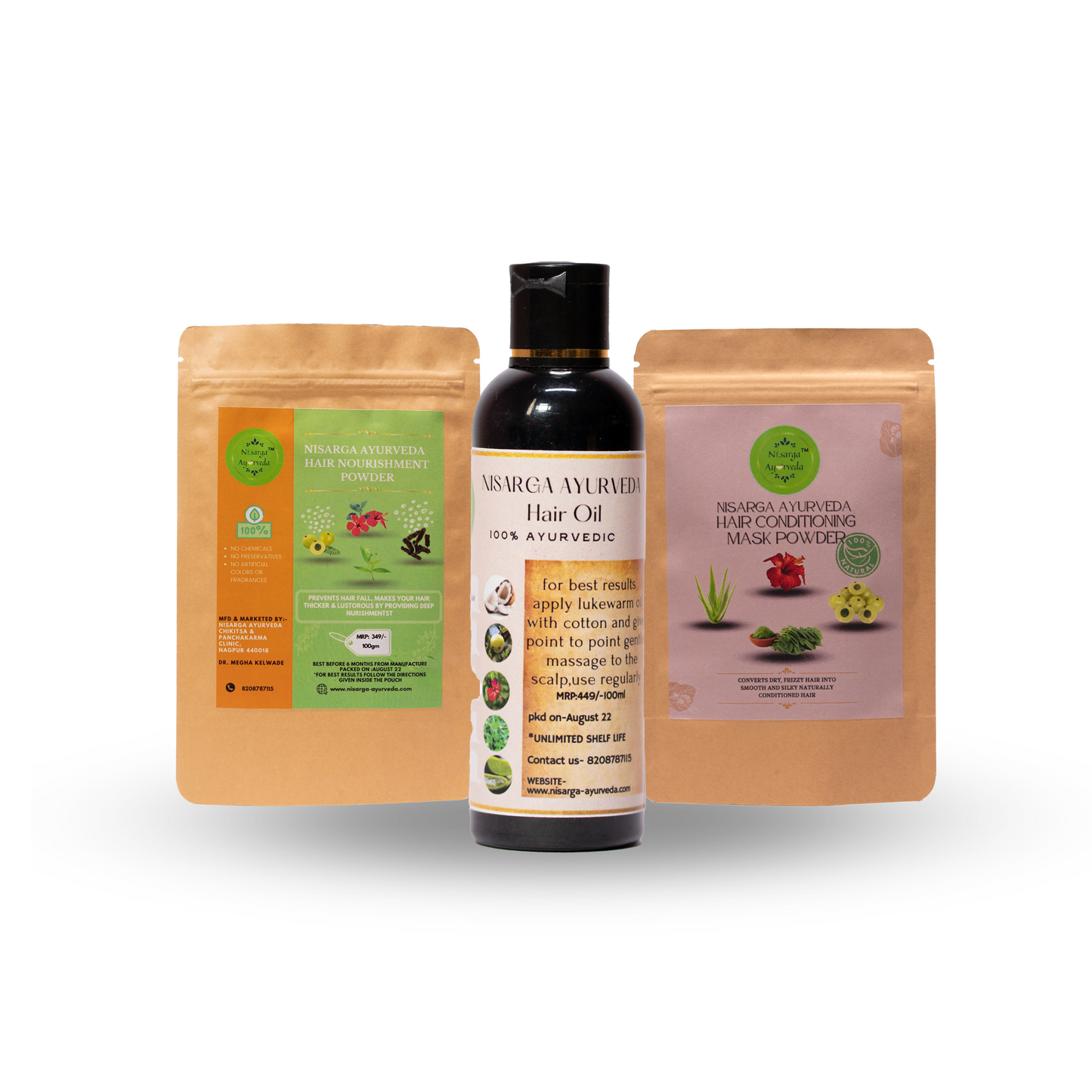 Ayurvedic Hair Conditioning Kit transforms Dry, Frizzy Hair to Smooth, stronger & Shiny-Pack of 3