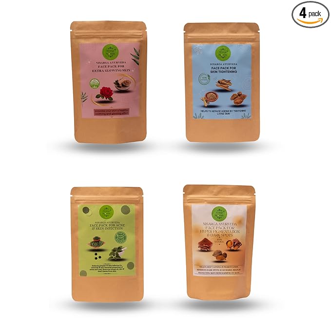 Ayurvedic Face pack combo for Skin Glowing| Skin Tightening | Acne & Pimple | Dark Spots Removal -Pack of 4 (100gm x 4)