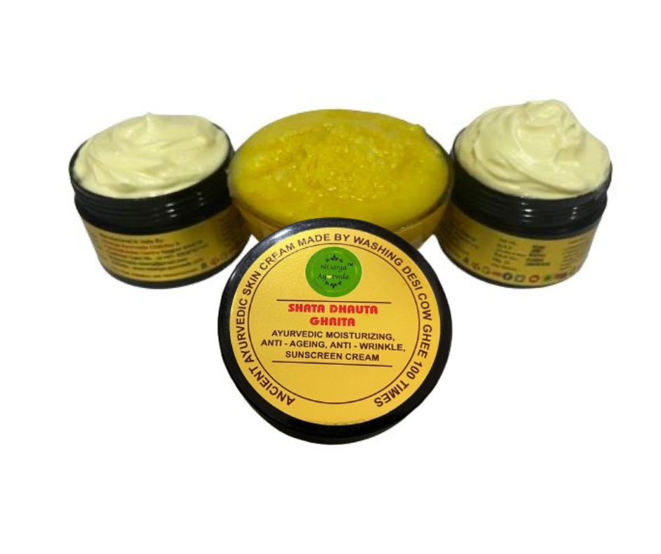 Shata Dhouta Ghrita 100 times washed Cow ghee daily Moisturiser Cream | Sunscreen UV Protection | Anti-ageing |Anti-Wrinkle Face & Skin Cream-40gm