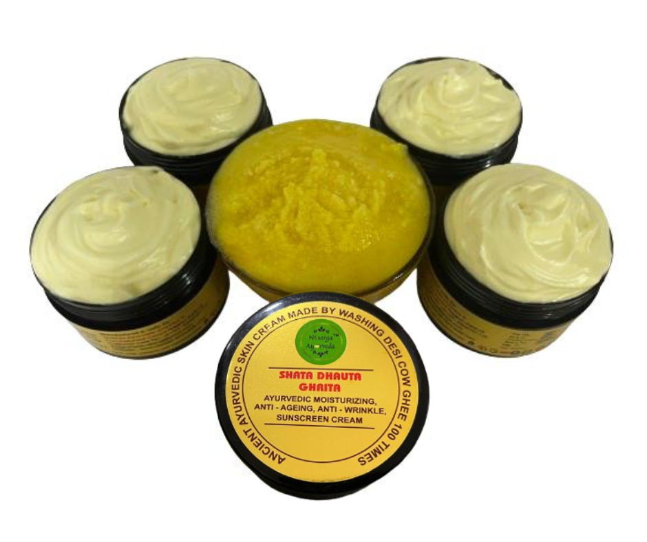 Shata Dhouta Ghrita 100 times washed Cow ghee daily Moisturiser Cream | Sunscreen UV Protection | Anti-ageing |Anti-Wrinkle Face & Skin Cream-40gm