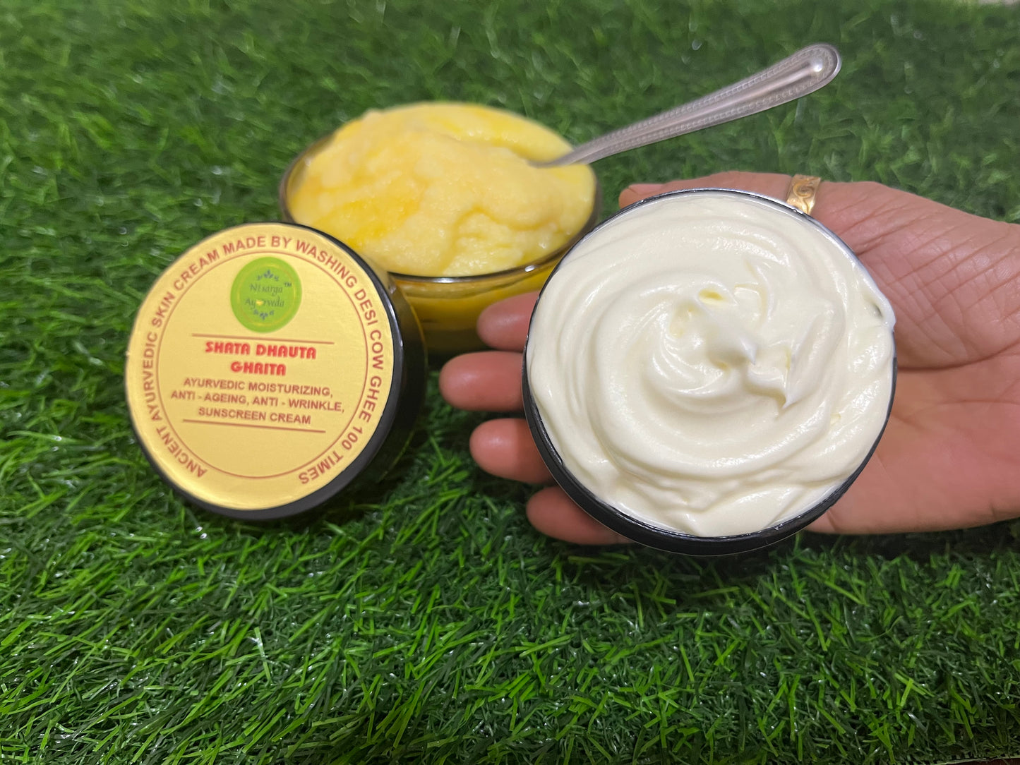 Shata Dhouta Ghrita 100 times washed Cow ghee daily Moisturiser Cream | Sunscreen UV Protection | Anti-ageing |Anti-Wrinkle Face & Skin Cream-40gm