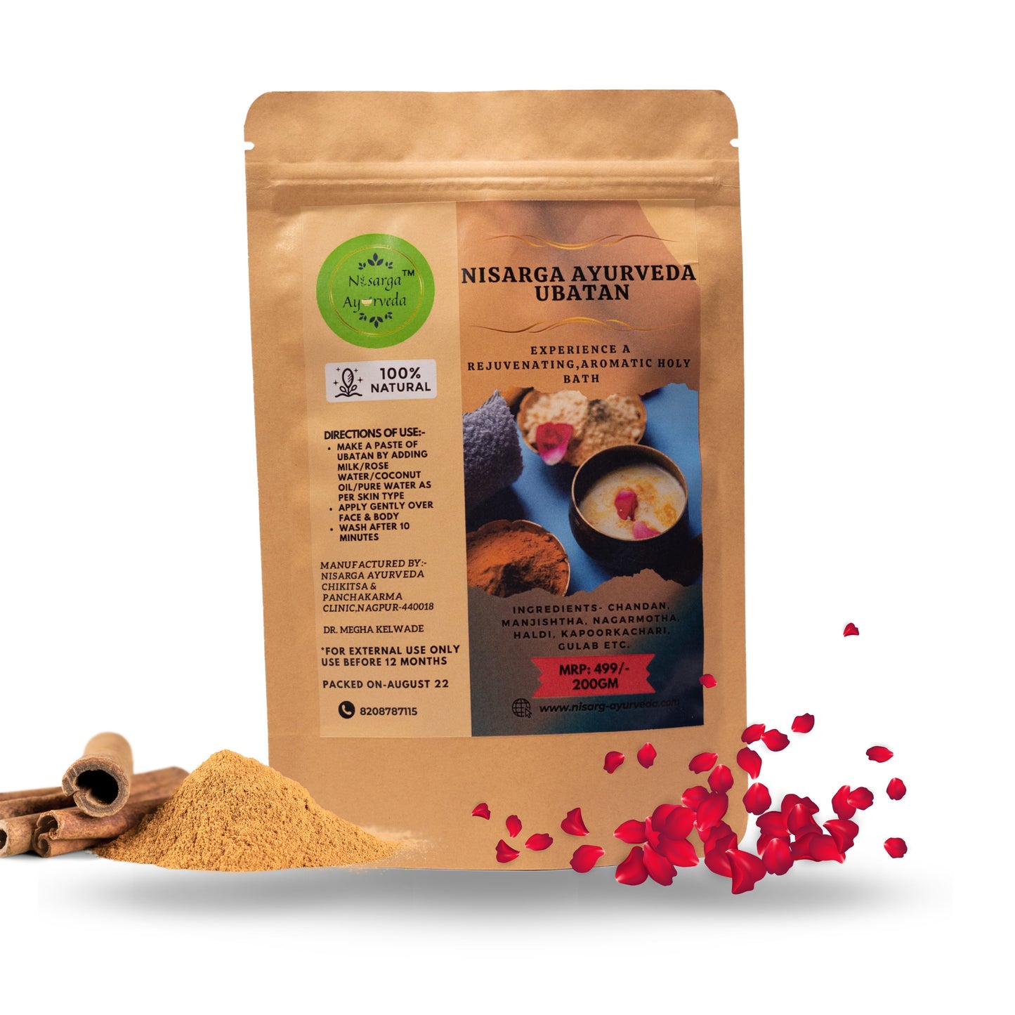 Ayurvedic Ubtan Scrub for Daily Face, Body Bath | Remove Skin Tanning, Acne, Pimple, Blemish with Rose, Sandalwood, Turmeric-100gm