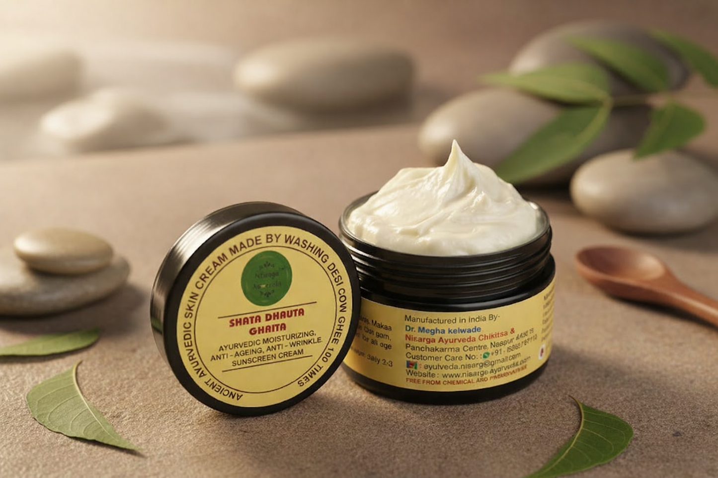 Shata Dhouta Ghrita 100 times washed Cow ghee daily Moisturiser Cream | Sunscreen UV Protection | Anti-ageing |Anti-Wrinkle Face & Skin Cream-40gm