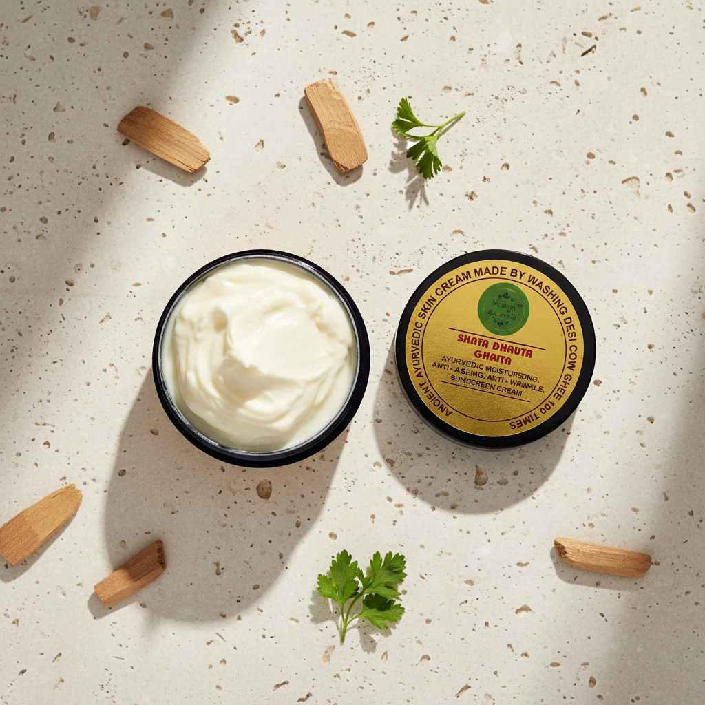 Shata Dhouta Ghrita 100 times washed Cow ghee daily Moisturiser Cream | Sunscreen UV Protection | Anti-ageing |Anti-Wrinkle Face & Skin Cream-40gm