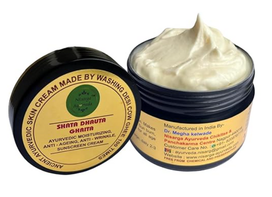 Shata Dhouta Ghrita 100 times washed Cow ghee daily Moisturiser Cream | Sunscreen UV Protection | Anti-ageing |Anti-Wrinkle Face & Skin Cream-40gm