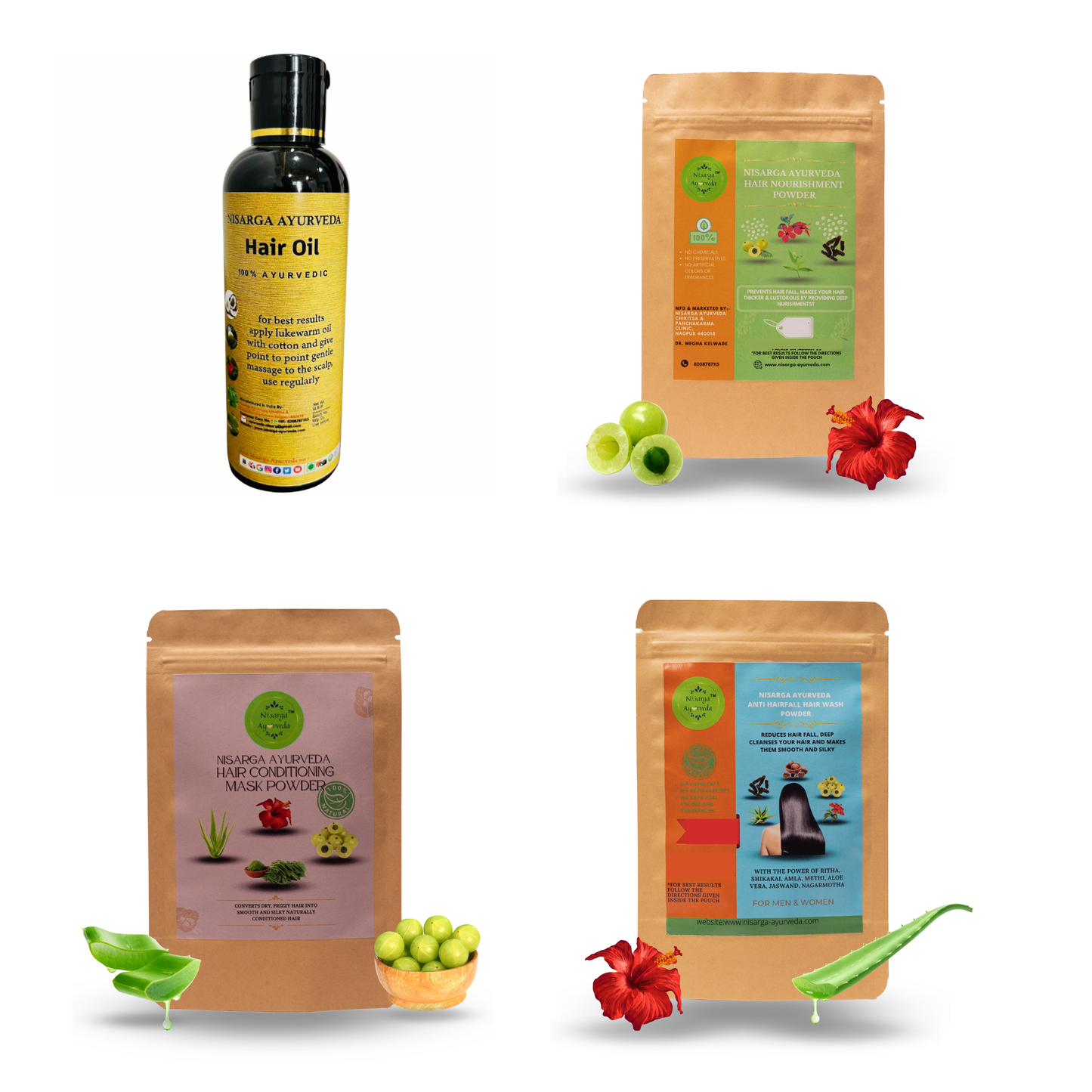Ayurvedic Hair Care Kit for Nourishment and Strong, Healthy Hair Growth - Combo Pack of 4
